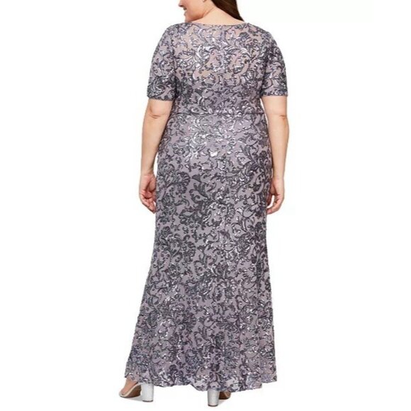 Alex Evenings Plus Size 16W Purple Sequined Short Sleeve Formal Gown Cocktail - Picture 2 of 10
